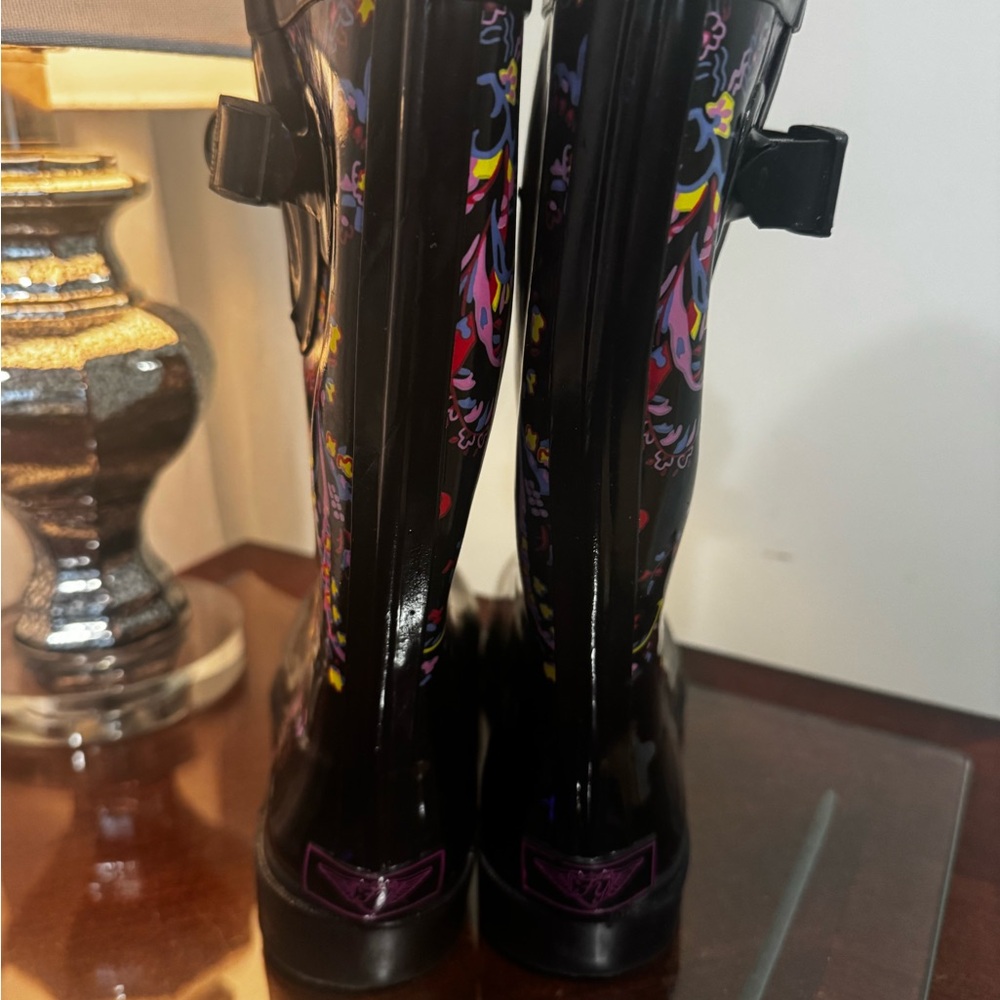 Forever Young Black Floral Rain Boots 8 - Picture 5 of 6